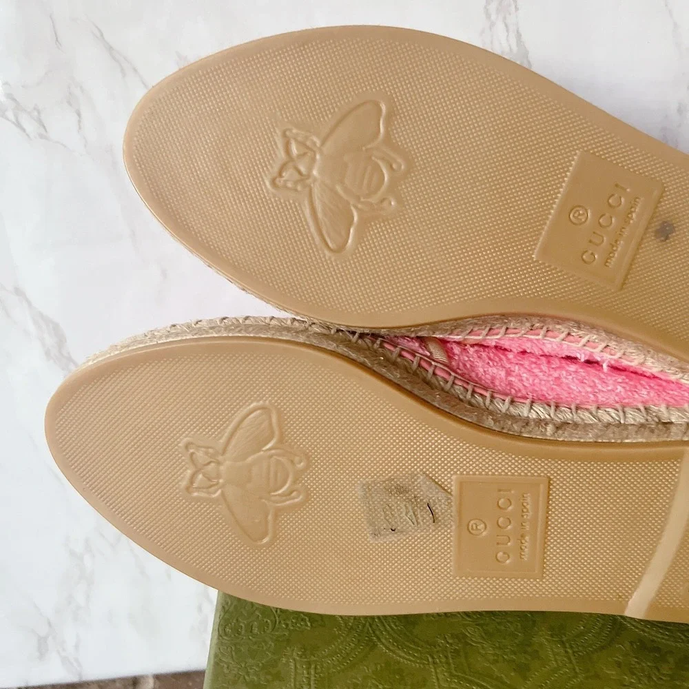 Gucci GG Logo Monogram Interlocking G Terry Espadrille Flat Pink Womens EU 36